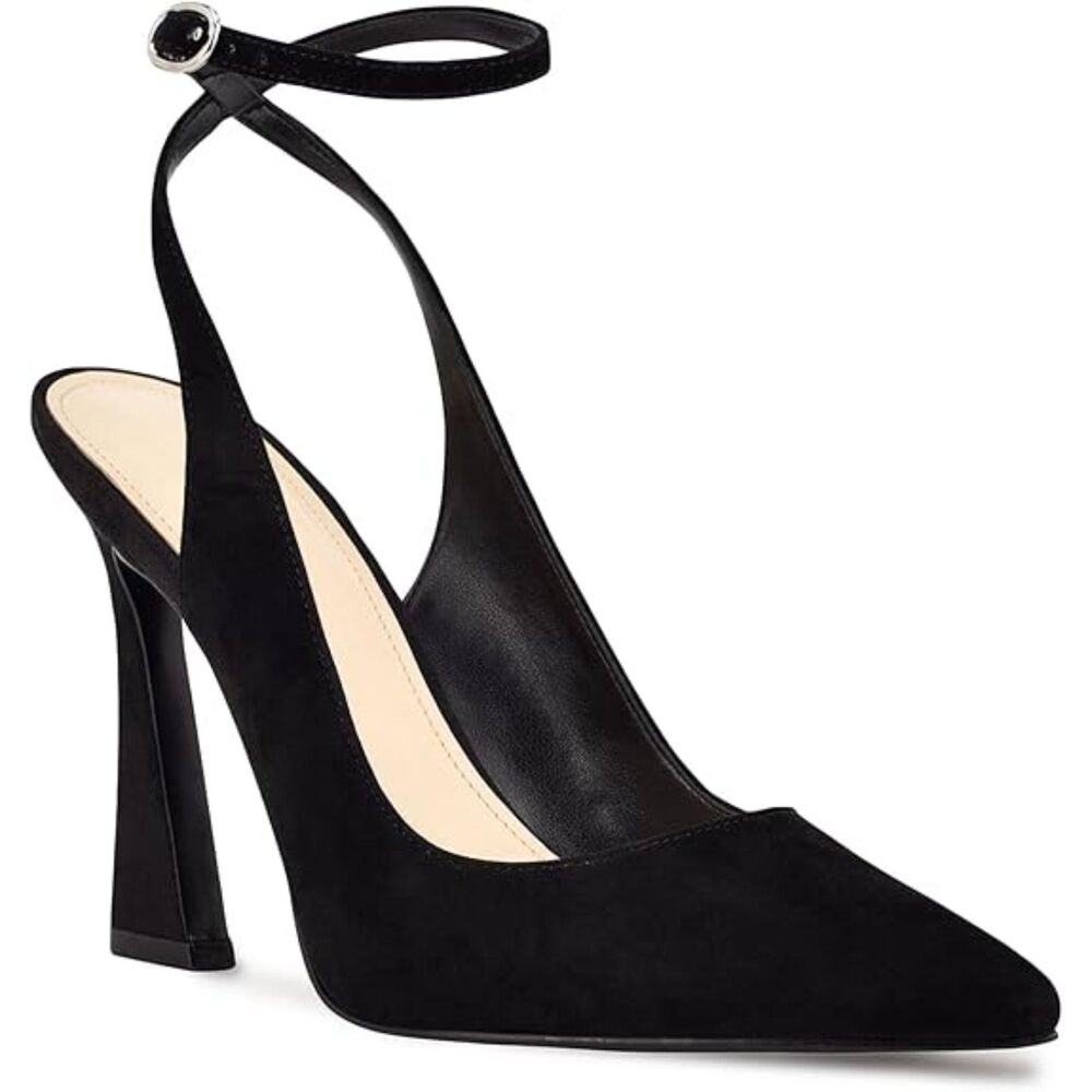 Womens Black Closed Toe Faux Leather Slingback High-Heel Wedding Pumps Shoes